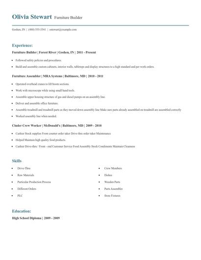 Furniture Builder Resume