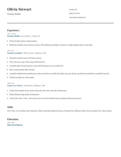 Furniture Builder Resume
