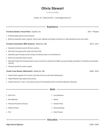Furniture Builder Resume