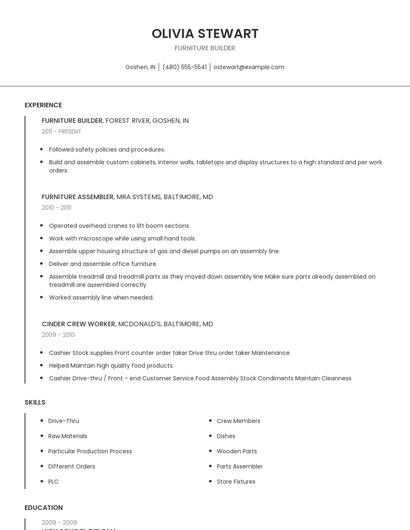 Furniture Builder Resume