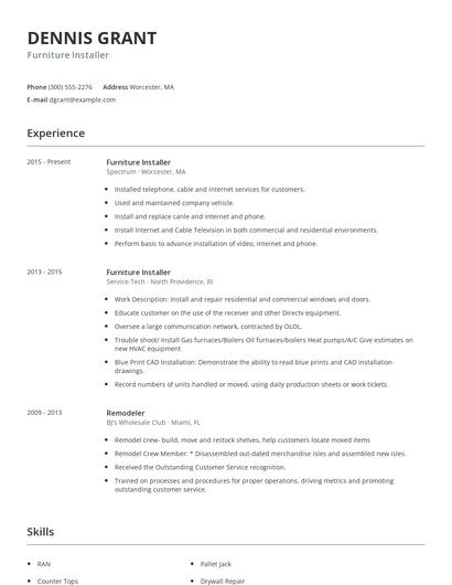 Furniture Installer Resume