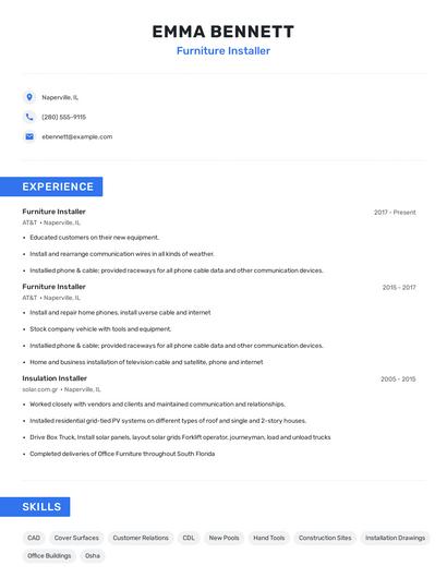 Furniture Installer Resume