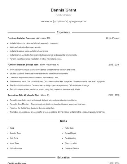 Furniture Installer Resume