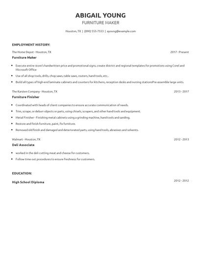 Furniture Maker Resume