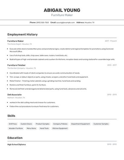 Furniture Maker Resume