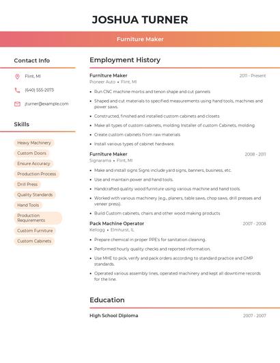 Furniture Maker Resume