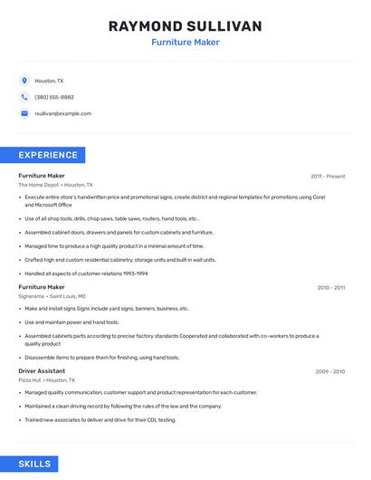 Furniture Maker Resume