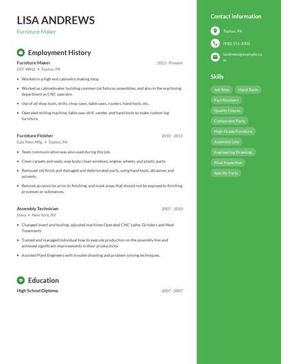 Furniture Maker Resume