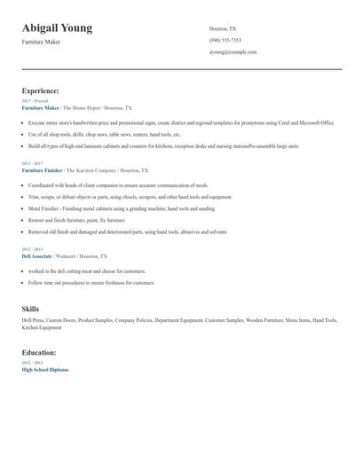 Furniture Maker Resume