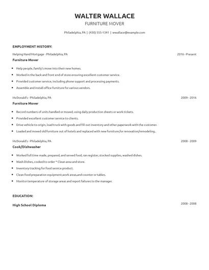 Furniture Mover Resume