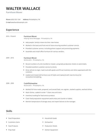 Furniture Mover Resume