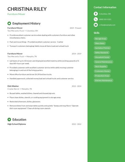 Furniture Mover Resume