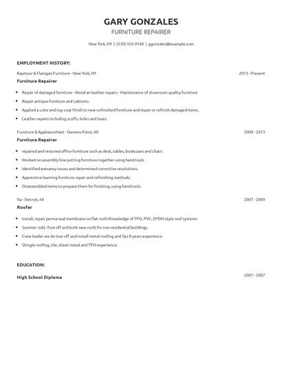Furniture Repairer Resume