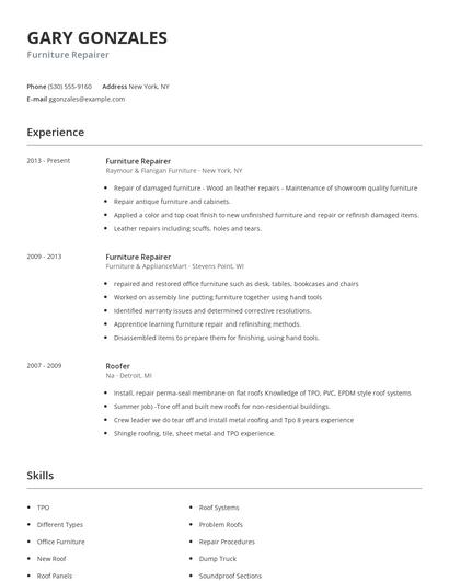 Furniture Repairer Resume