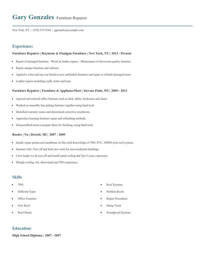 Furniture Repairer Resume