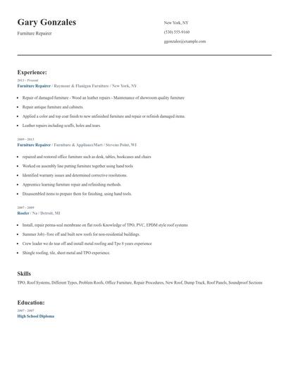 Furniture Repairer Resume