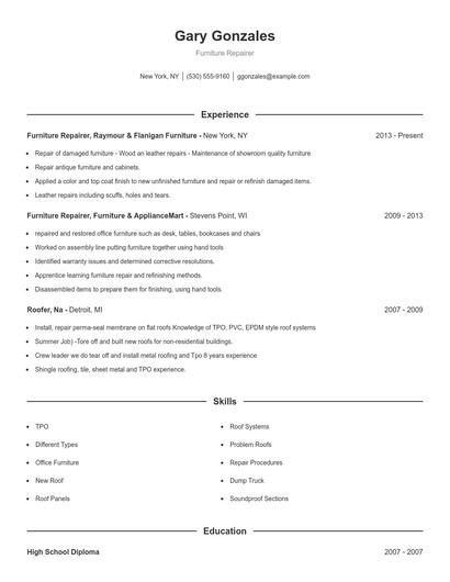 Furniture Repairer Resume