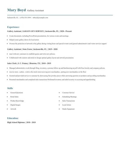 Gallery Assistant Resume