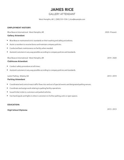 Gallery Attendant Resume
