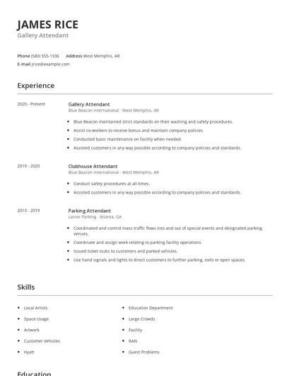 Gallery Attendant Resume