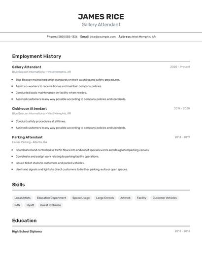 Gallery Attendant Resume