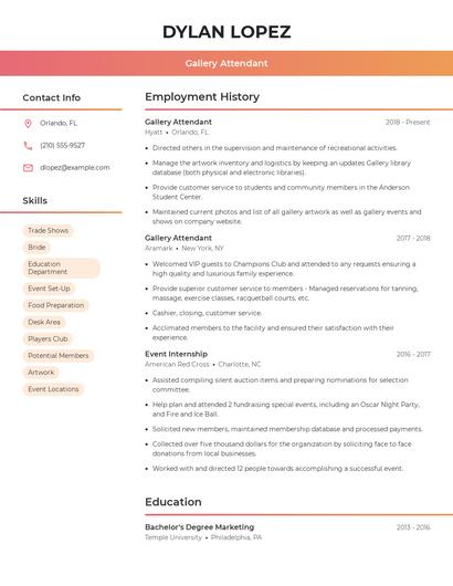 Gallery Attendant Resume