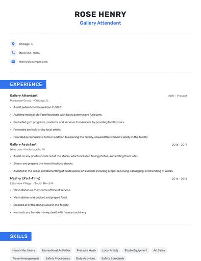 Gallery Attendant Resume