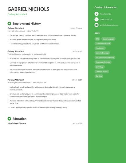 Gallery Attendant Resume