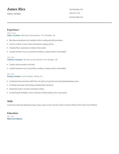 Gallery Attendant Resume
