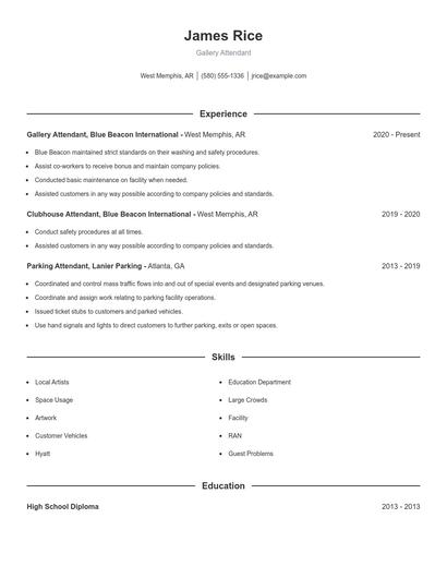 Gallery Attendant Resume
