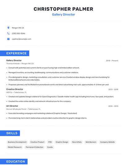 Gallery Director Resume