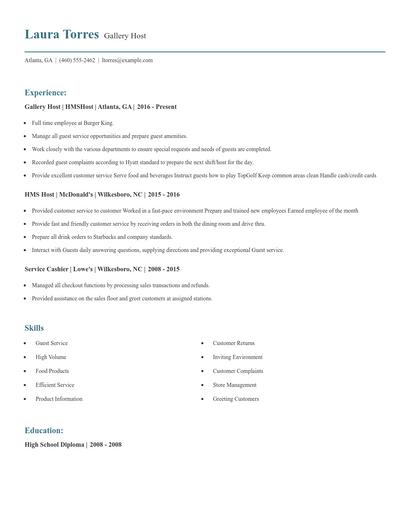 Gallery Host Resume