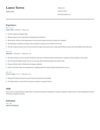 Gallery Host Resume