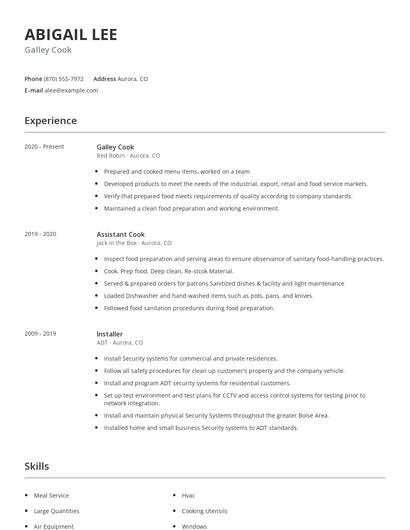 Galley Cook Resume