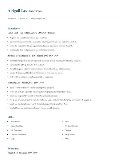 Galley Cook Resume