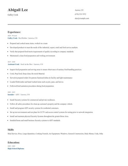 Galley Cook Resume