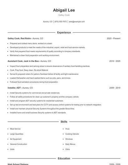 Galley Cook Resume