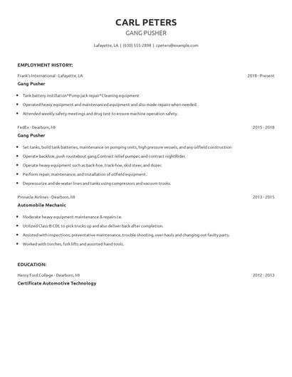 Gang Pusher Resume