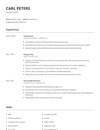 Gang Pusher Resume
