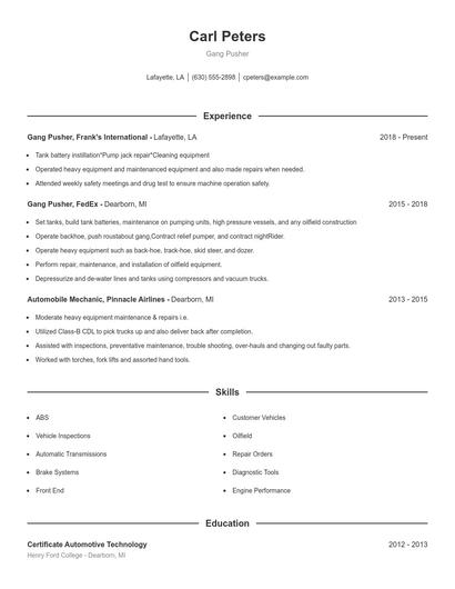 Gang Pusher Resume