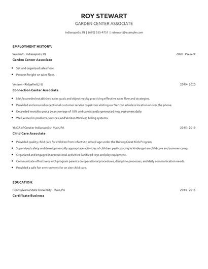 Garden Center Associate Resume