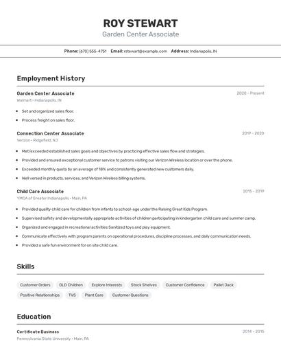 Garden Center Associate Resume
