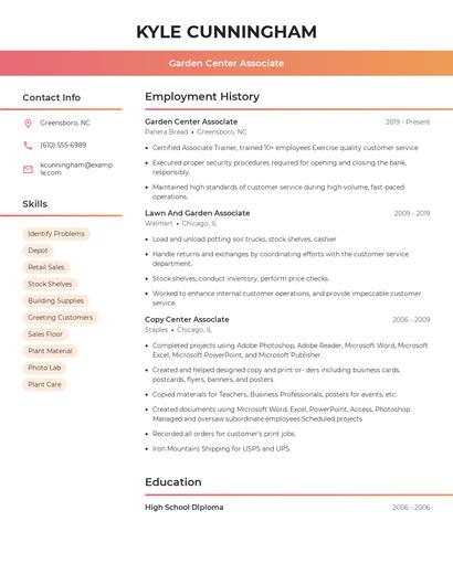 Garden Center Associate Resume