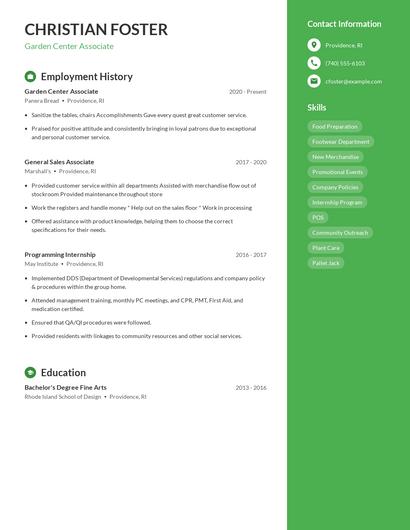 Garden Center Associate Resume