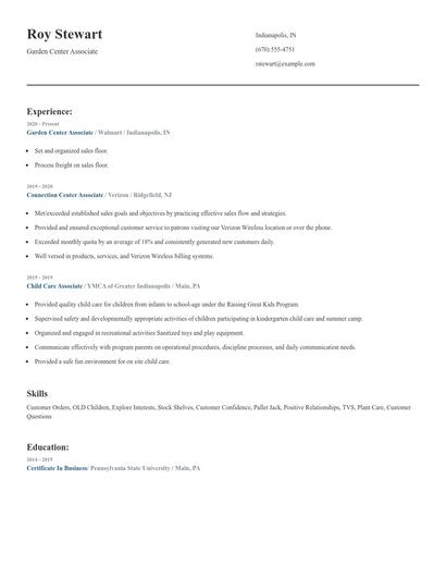 Garden Center Associate Resume