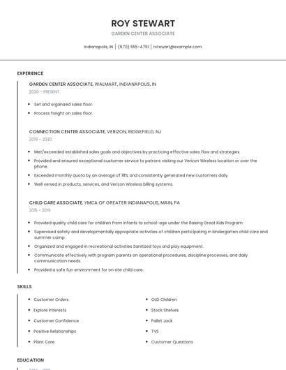 Garden Center Associate Resume