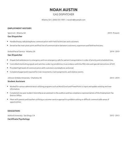 Gas Dispatcher Resume