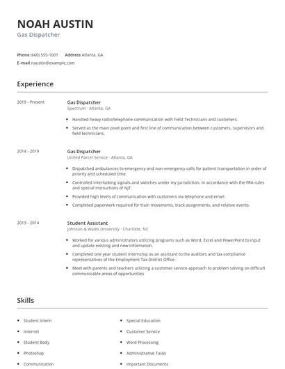 Gas Dispatcher Resume