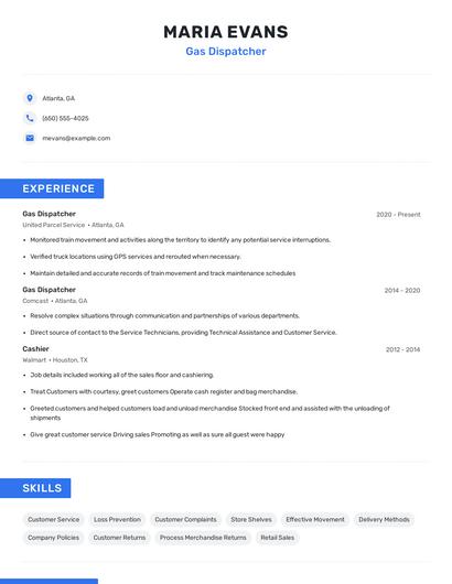 Gas Dispatcher Resume