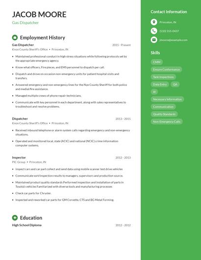 Gas Dispatcher Resume